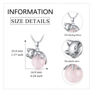 Vadmans Cat Necklace 925 Sterling Silver Rose Quartz Pendant Jewelry for Women Cat Lover Gifts