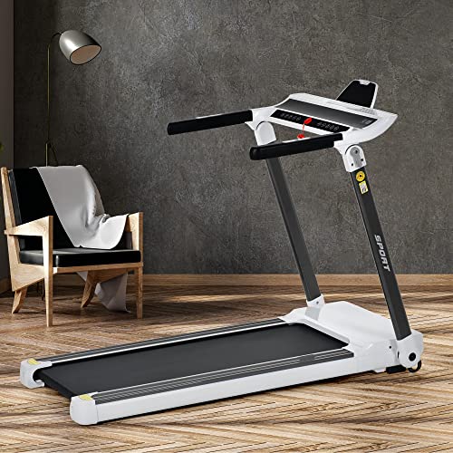 HomSof Folding Electric 3.5HP Treadmill Medium Running Machine Motorised Gym 330lbs,Portable Compact Treadmill for Home Gym Fitness Workout Jogging Walking,14KM/H,White