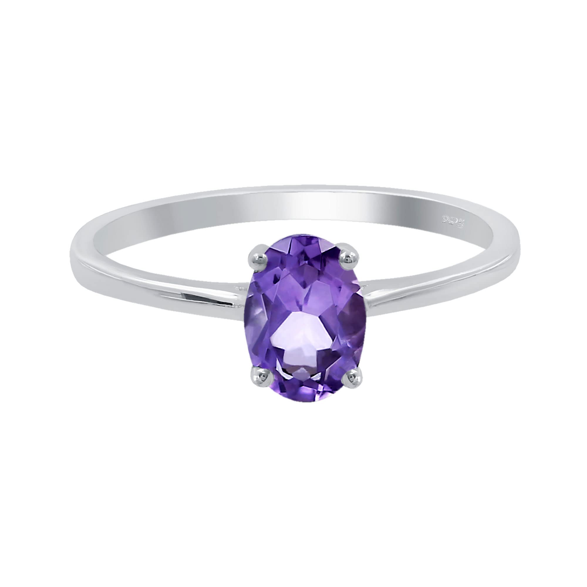 TISHAVI Amethyst Ring For Women Sterling Silver, Amethyst Minimalist Ring Sterling Silver, Sterling Silver Ring Size 6