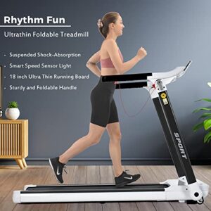 HomSof Folding Electric 3.5HP Treadmill Medium Running Machine Motorised Gym 330lbs,Portable Compact Treadmill for Home Gym Fitness Workout Jogging Walking,14KM/H,White