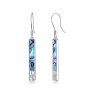 Long Inlay Vertical Bar Abalone Shell Dangle Earrings for Women 925 Sterling Silver Dangling Drop Hypoallergenic Jewelry