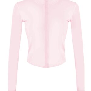 Yeokou Womens Active Zip Up Running Workout Cropped Bbl Athletic Jacket with Thumb Holes(Pink-XS)