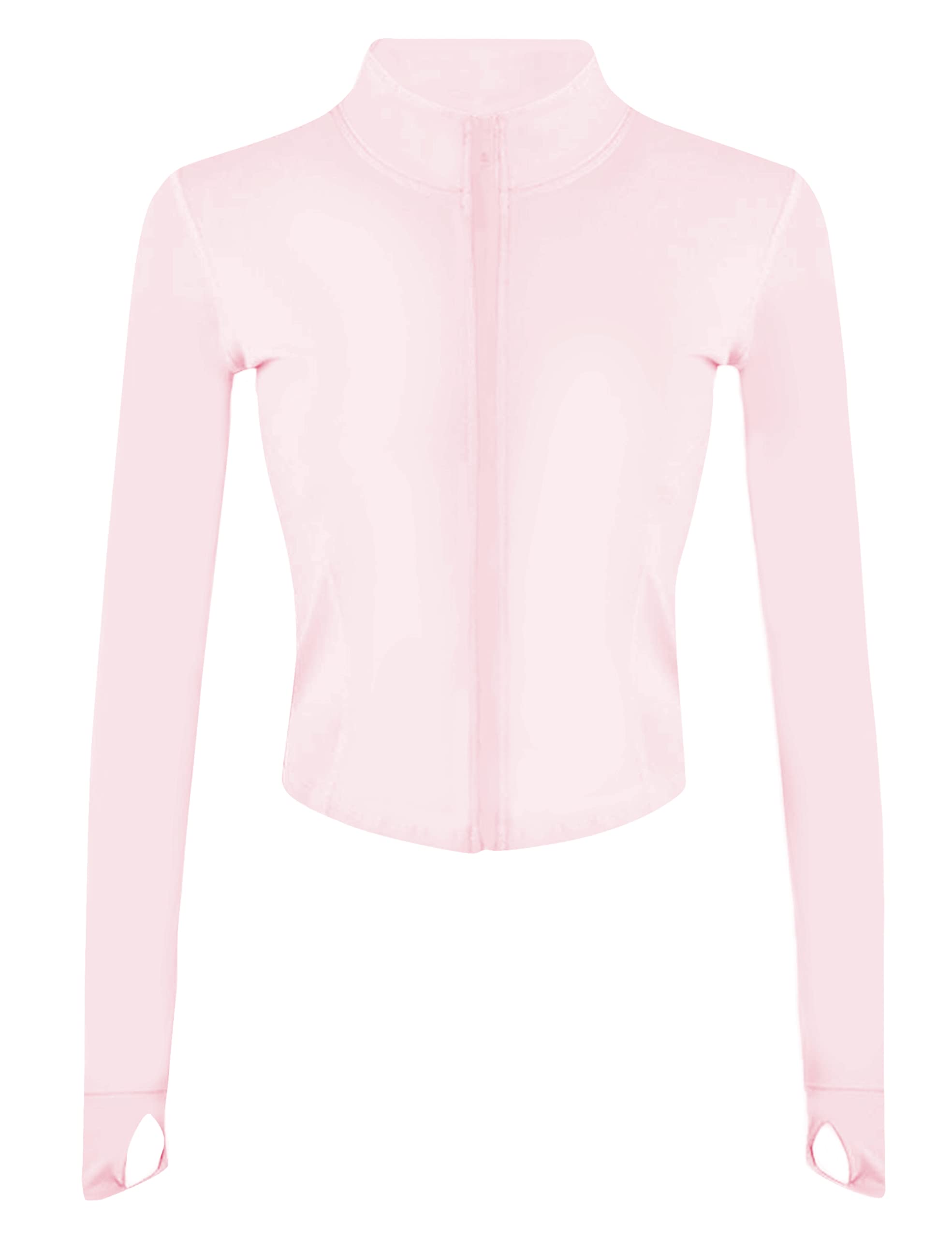 Yeokou Womens Active Zip Up Running Workout Cropped Bbl Athletic Jacket with Thumb Holes(Pink-XS)