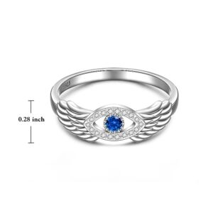 Turkish Evil Eye Ring 925 Sterling Silver Angel Wing Evil Eye Rings for Women Cubic Zirconia Mother Day Protection Jewelry Lucky Gif Size 8