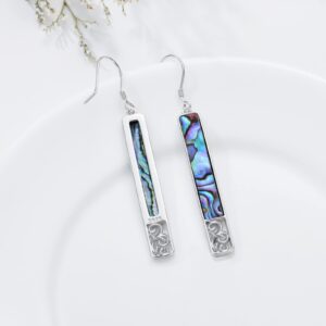 Long Inlay Vertical Bar Abalone Shell Dangle Earrings for Women 925 Sterling Silver Dangling Drop Hypoallergenic Jewelry