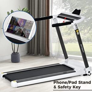 HomSof Folding Electric 3.5HP Treadmill Medium Running Machine Motorised Gym 330lbs,Portable Compact Treadmill for Home Gym Fitness Workout Jogging Walking,14KM/H,White