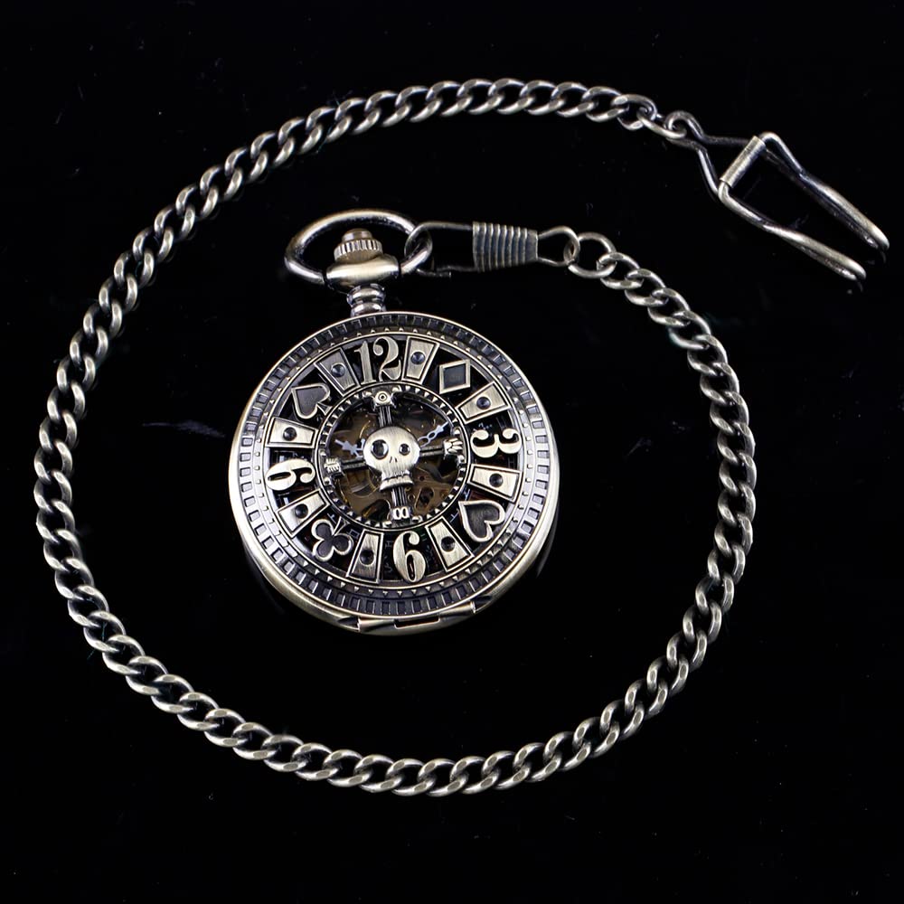 Alwesam Men's Mechanical Hand Wind Pocket Watch Roman Numerals Steampunk with Chain Box