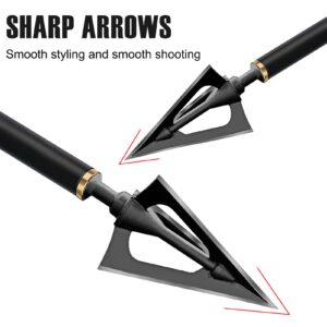 Hunting Broadheads (Pack of 5), 100 Grain Fixed 3 Blades Archery Arrow Tips with Standard Screw-in Head, Crossbow Compound Recurve Bow Arrowhead (Black)