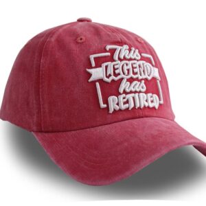 Funny Retirement Gifts for Men and Women, This Legend Has Retired Baseball Cap, Adjustable Embroidered Vintage Cotton Denim Hats for Dad, Mom, Grandma, Grandpa 3DRed