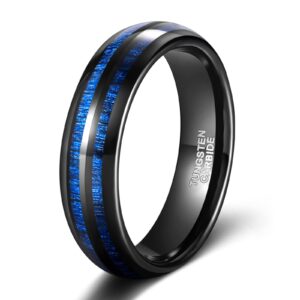 TRUMIUM 6mm Wood Wedding Rings for Men Women Tungsten Carbide Maple Inlay Black Bevel Edged Engagement Band Ring Comfort Fit Size 6.5