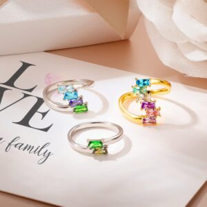 AILIN Personalized Mom Rings With 2-10 Stones Brass Custom Birthstone Rings For Mother Gemstone Rings Family Jewelry Anniversary Birthday Gifts For Women Her Wife Grandmother