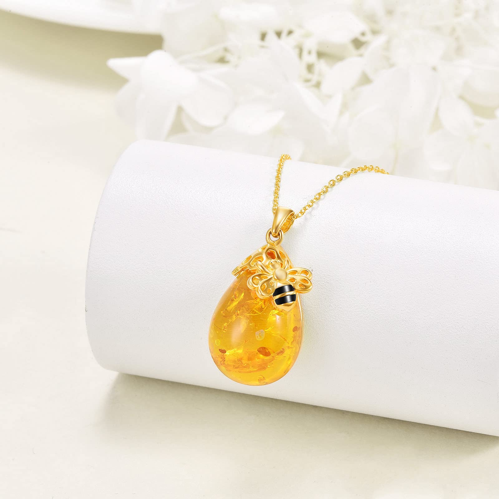 TIGER RIDER Bee Necklace for Women Amber Pendant Jewelry for Mother's Day Christmas Birthdays Anniversary