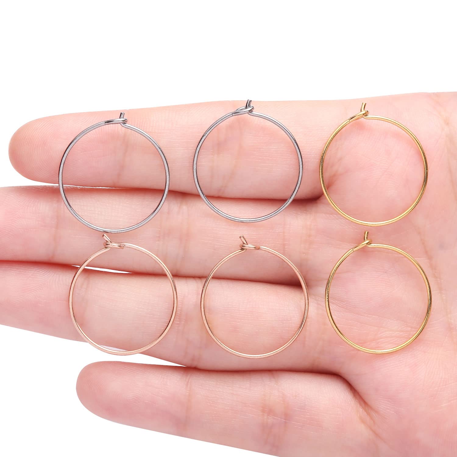 VOJO 3 Pairs G23 Titanium Thin Hoop Earrings for Women Hypoallergenic 20G Lobe Earrings Set (20G 18mm, 1 Pair Silver & 1 Pair Gold & 1 Pair Rose Gold)