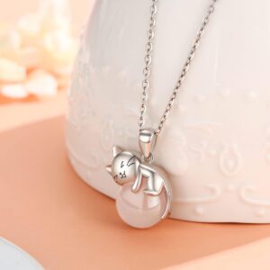 Vadmans Cat Necklace 925 Sterling Silver Rose Quartz Pendant Jewelry for Women Cat Lover Gifts