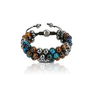 POESPCOS Triple Protection Men'S Ladies Tiger Eye Bracelet Chakra Bracelet, Brings Good Luck, Prosperity, Wealth and Happiness, Is An Energy Bracelet