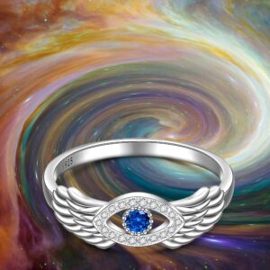 Turkish Evil Eye Ring 925 Sterling Silver Angel Wing Evil Eye Rings for Women Cubic Zirconia Mother Day Protection Jewelry Lucky Gif Size 8