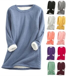 women's winter warm sherpa fleece lined sweatshirt plus size crewneck thermal underwear pullover loungewear tunic tops a- blue