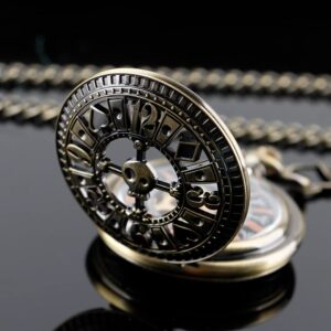 Alwesam Men's Mechanical Hand Wind Pocket Watch Roman Numerals Steampunk with Chain Box