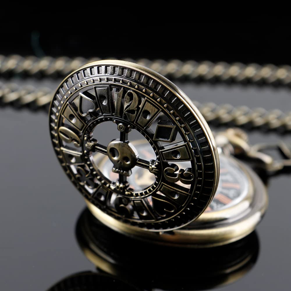 Alwesam Men's Mechanical Hand Wind Pocket Watch Roman Numerals Steampunk with Chain Box