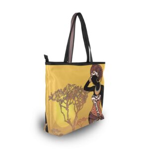 Eyanle Tote Bag For Women Shoulder Bag for School Handbags for Beach Work Travel Large Tote Bag with Zipper African American Woman