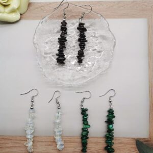 SAMOCO 10 Pairs Natural Stone Beaded Dangle Earrings for Women Colorful Crystal Drop Hook Earrings Chakra Gemstone Chip Earrings Set Meditation Yoga Jewelry