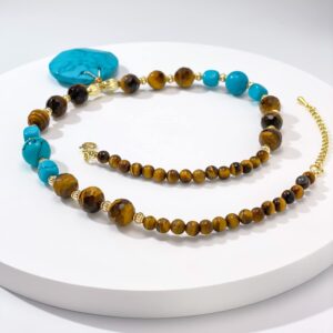 7TO U Healing Tiger Eye Stone Gemstone Bead Necklace,Birthstone Necklace Jewelry,Good Luck Gift for Unisex