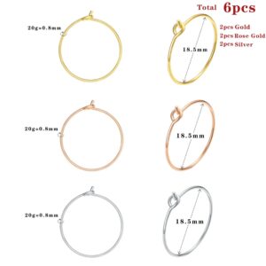 VOJO 3 Pairs G23 Titanium Thin Hoop Earrings for Women Hypoallergenic 20G Lobe Earrings Set (20G 18mm, 1 Pair Silver & 1 Pair Gold & 1 Pair Rose Gold)