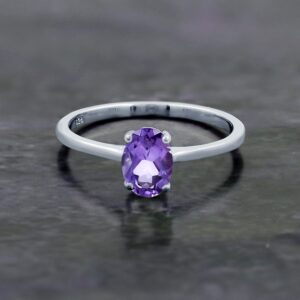 TISHAVI Amethyst Ring For Women Sterling Silver, Amethyst Minimalist Ring Sterling Silver, Sterling Silver Ring Size 6