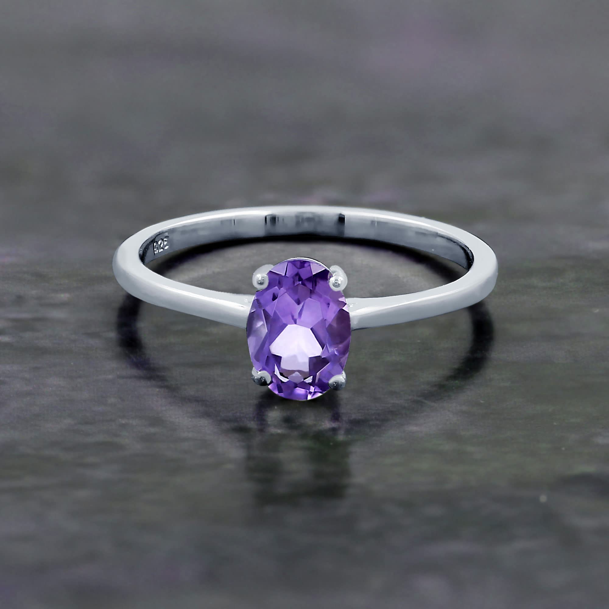 TISHAVI Amethyst Ring For Women Sterling Silver, Amethyst Minimalist Ring Sterling Silver, Sterling Silver Ring Size 6