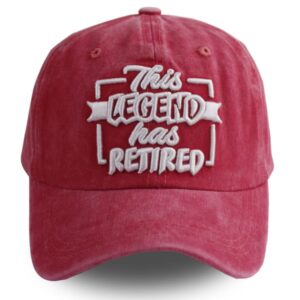 Funny Retirement Gifts for Men and Women, This Legend Has Retired Baseball Cap, Adjustable Embroidered Vintage Cotton Denim Hats for Dad, Mom, Grandma, Grandpa 3DRed