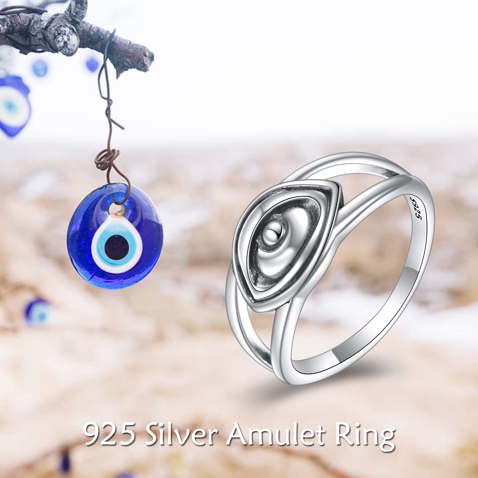 TIGER RIDER Silver Evil Eye Ring Sterling Silver Evil Eye Jewelry Gifts for Women 8