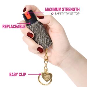 Hope Bobbie Bling-it-On Pepper Spray Rhinestone Keychain-Maximum Strength OC Spray for Self Defense-Fashionable Key Holder-7ft (2M) Range for Women (Black)