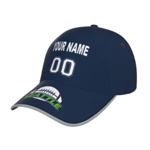 seattle cap custom any name and number adjustable football hat personalized gift for dad men women youth sports fans