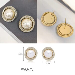 ERLOSYA Big Pearl White Hoop Earrings for Women 14k Gold Sliver Plated Cubic Zirconia Freshwater Cultured Pearls Dangle Drop Studs Earring Jewelry for Woman (Gold)