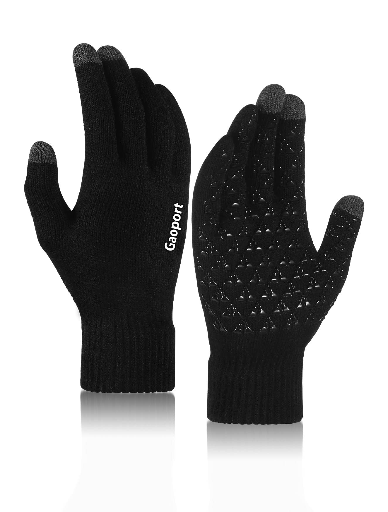 Gaoport Winter Gloves Men Women Touchscreen Texting Warm Knit Gloves with Anti-Slip Silicone Gel - Thermal Soft - Elastic Cuff Stretchy Gloves for Men Cold Weather