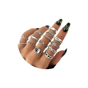 INENIMARTJ Silver Knuckle Stackable Rings Set for Women, Multiple Stackable Snake Butterfly Heart Flowers Yin Yang Joint Finger Rings, Vintage Stack Midi Rings Set (B)