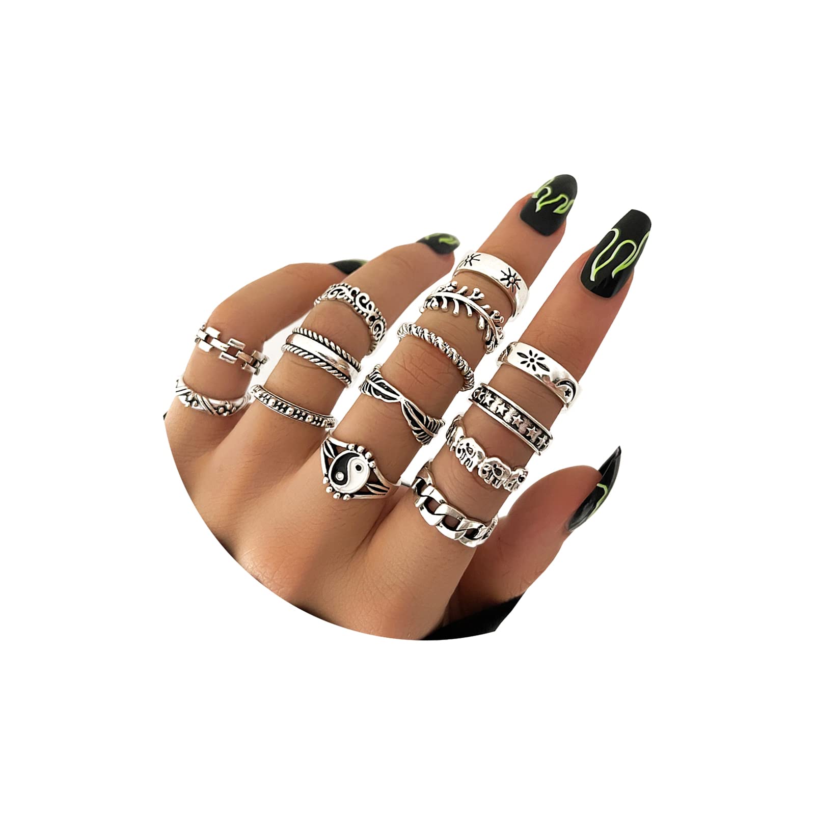 INENIMARTJ Silver Knuckle Stackable Rings Set for Women, Multiple Stackable Snake Butterfly Heart Flowers Yin Yang Joint Finger Rings, Vintage Stack Midi Rings Set (B)