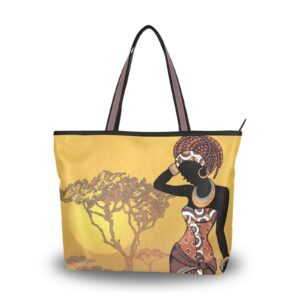 Eyanle Tote Bag For Women Shoulder Bag for School Handbags for Beach Work Travel Large Tote Bag with Zipper African American Woman