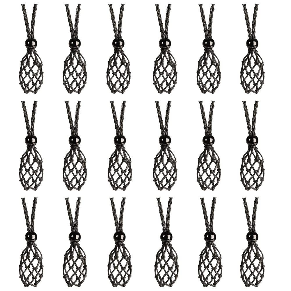 VNVETYTO 18 PCS Crystal Cage Necklace Holder Necklace Cord Empty Stone Holder Replacement Hand-Woven Necklace Cord with Adjustable Length (Black)