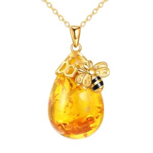 TIGER RIDER Bee Necklace for Women Amber Pendant Jewelry for Mother's Day Christmas Birthdays Anniversary