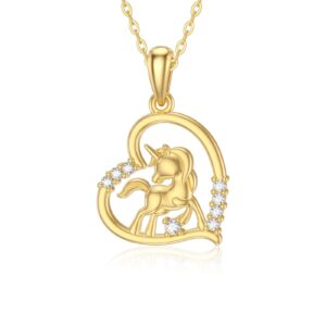 motiel 14k unicorn heart necklace for women dainty real gold heart pendant necklace with moissanite jewelry gift yellow gold necklace