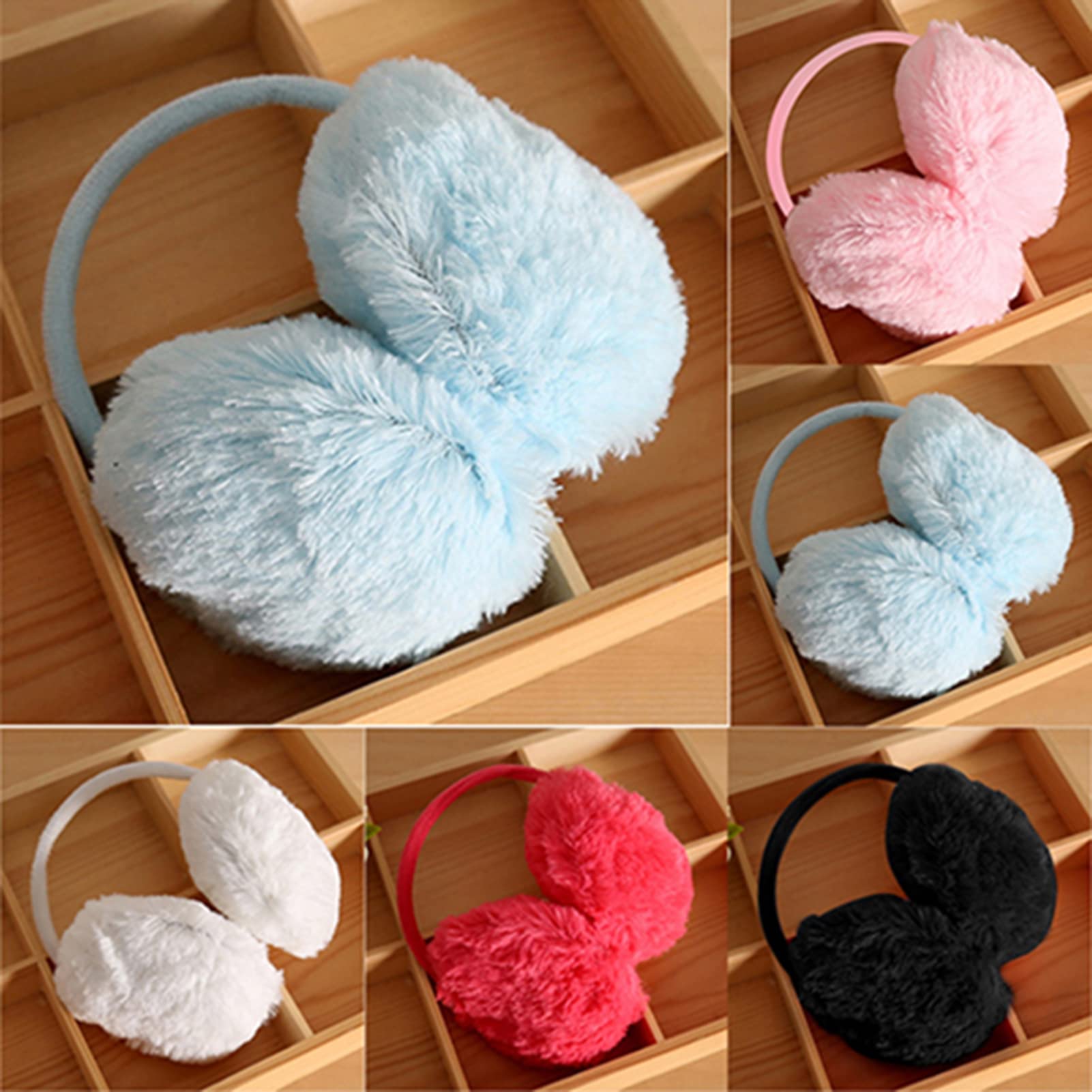 Winter Earmuffs Ear Muffs Faux Fur Warm Earmuffs Unisex Foldable EarMuffs Outdoor Ear Warmers for Women Men Girls Boys Light Blue