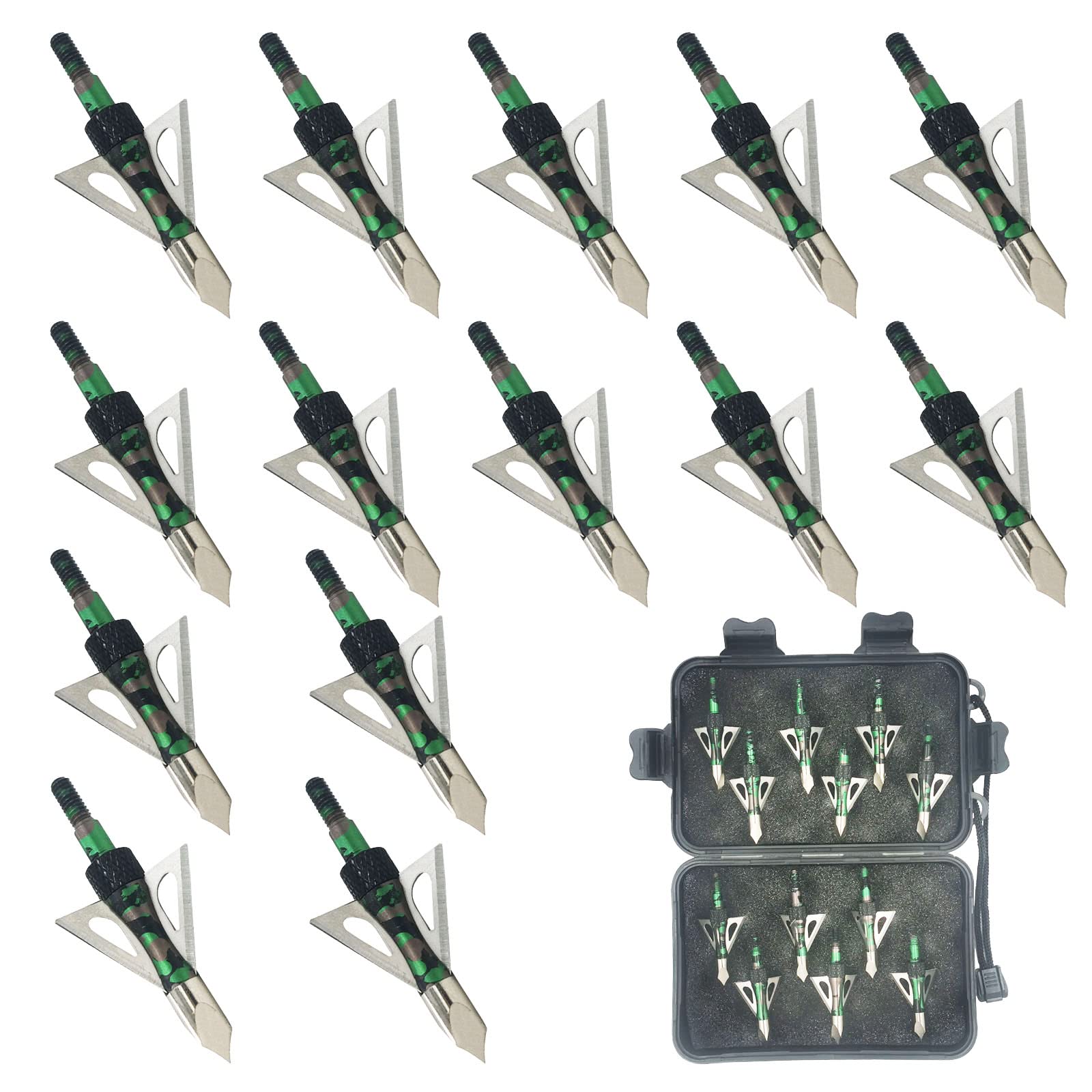 LeeMui ArcheryBroadhead Hunting Broadheads100Grains Screw-in Arrow Archery3BladesHuntingHeadsArrowTips Compatible withCrossbow andCompoundBowCamouflage Colors Hunting Arrows (Camouflage chase-12PK)