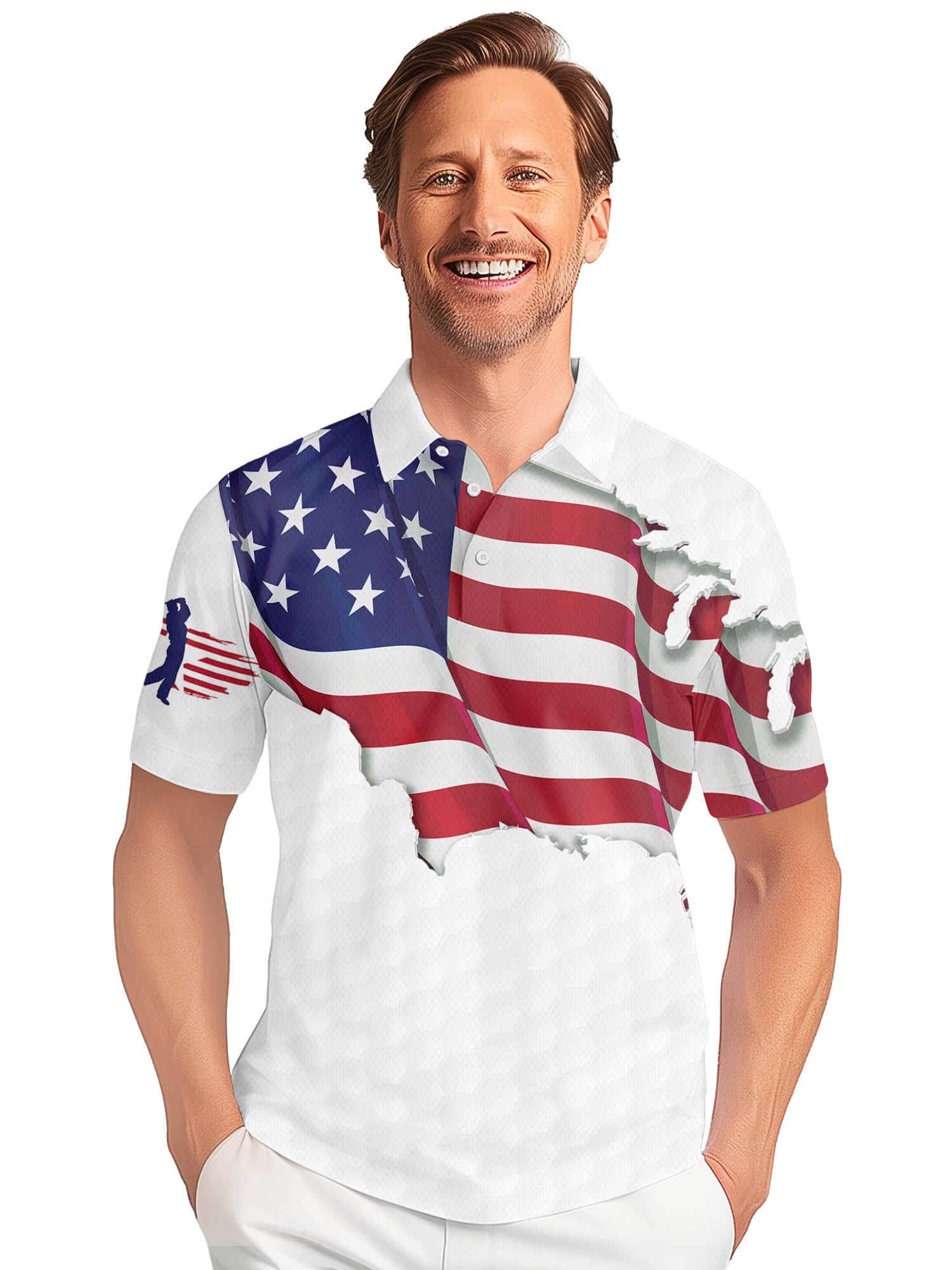 PAGYMO Golf Shirts for Men Crazy Funny Print Hawaiian Mens Polo Shirt Patriotic Flag Shirt, X-Large, Aop-polo-06368