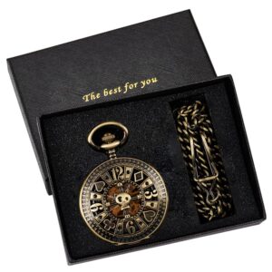 Alwesam Men's Mechanical Hand Wind Pocket Watch Roman Numerals Steampunk with Chain Box