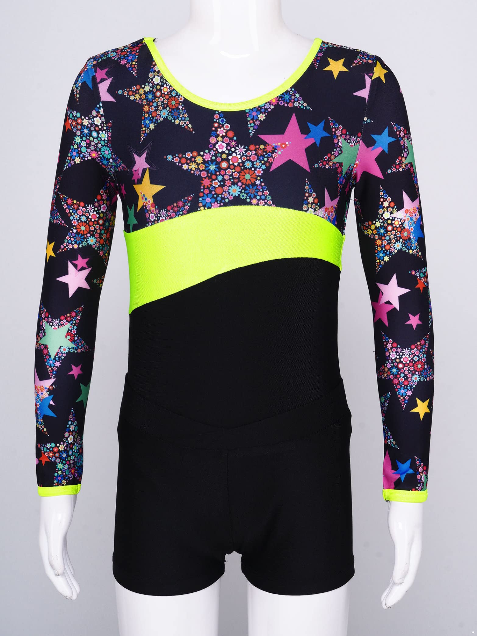 Daenrui Kids Girls Long Sleeve Gymnastics Leotards with Shorts Biketard 2 Pieces Ballet Dance Outfits Tracksuit Starry 12 Years