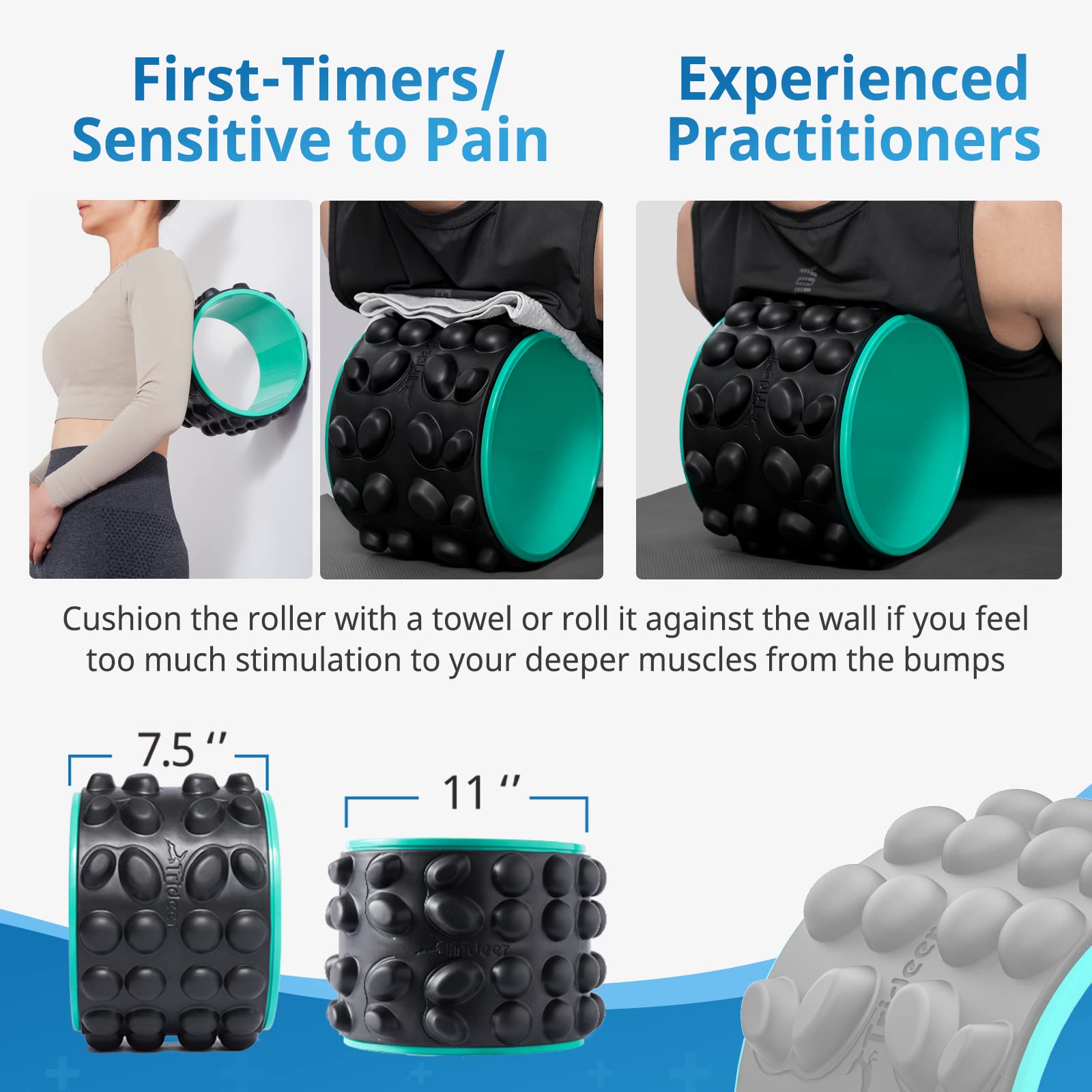 Trideer Back Roller & Back Stretcher, Back Pain Relief Products, Yoga Wheel for Back to Muscle Release & Spine Stretch, Foam Roller for Back Cracking Device - 7.5" W x 11" H (Teal)