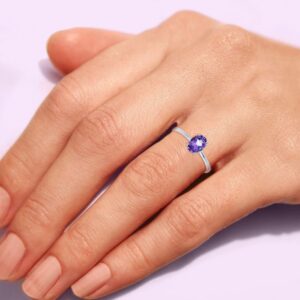 TISHAVI Amethyst Ring For Women Sterling Silver, Amethyst Minimalist Ring Sterling Silver, Sterling Silver Ring Size 6