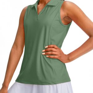 G Gradual Women's Sleeveless Golf Polo Shirts Tennis Quick Dry Collared Tank Tops V-Neck Polos for Women(Green,XL)