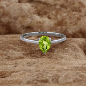 TISHAVI Peridot Ring For Women Sterling Silver, Peridot Minimalist Ring Sterling Silver, Sterling Silver Ring Size 10